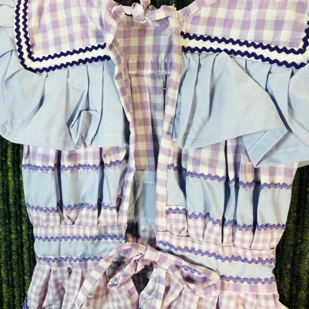 Kids‎ Lavender Gingham Ruffle Tiered Dress with Navy Trim